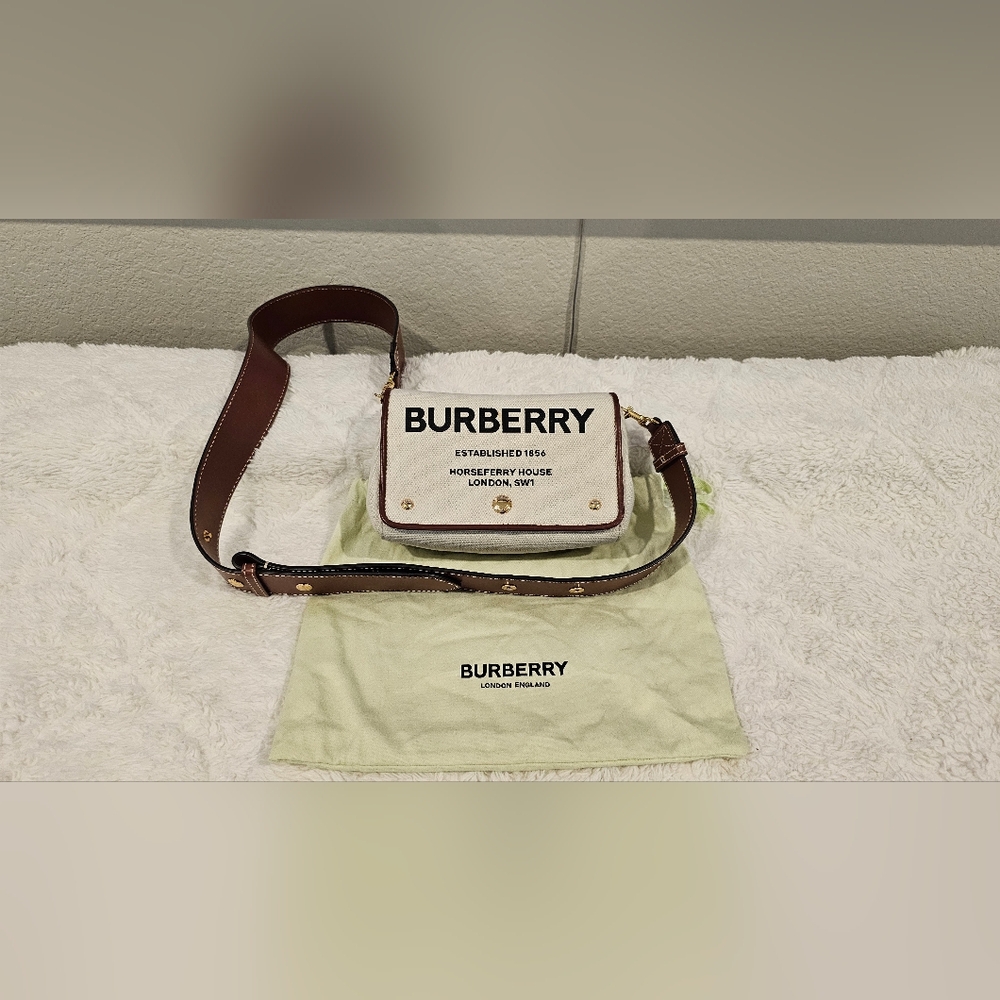 Burberry Beige/Brown Canvas & Leather Horseferry Crossbody Bag